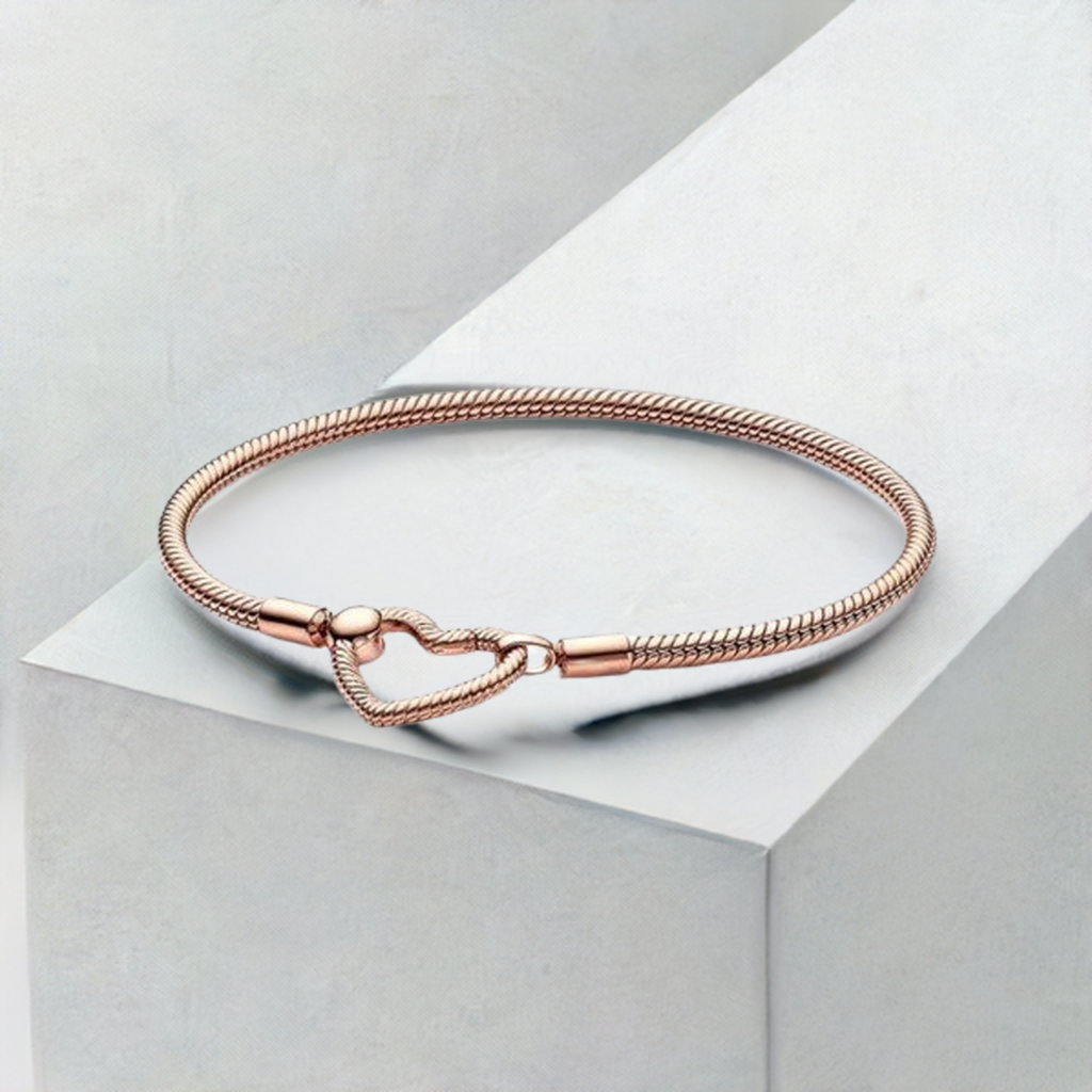 925 Rose Gold Plated Heart Charm Bracelet