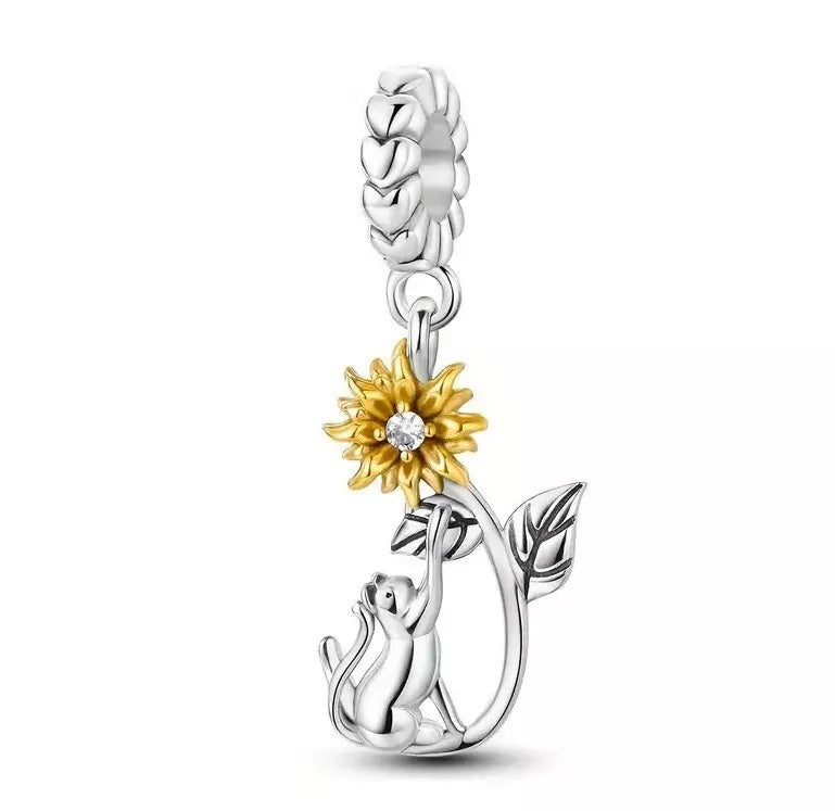 925 Sunflower Cat Charm